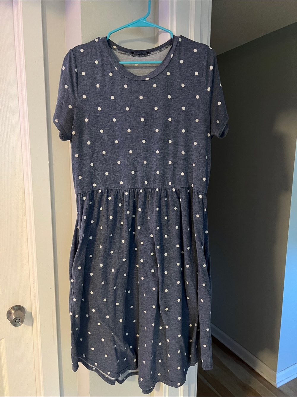 Girls Navy Blue Polka Dot Short Sleeve Dress